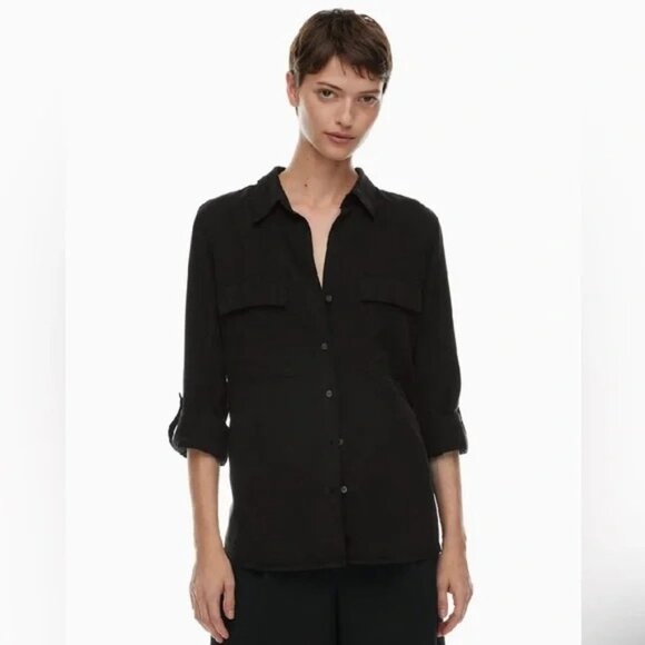 Aritzia Babaton Utility 100% Tencel Lyocell Button Down Shirt in Black Size XS - Picture 1 of 7
